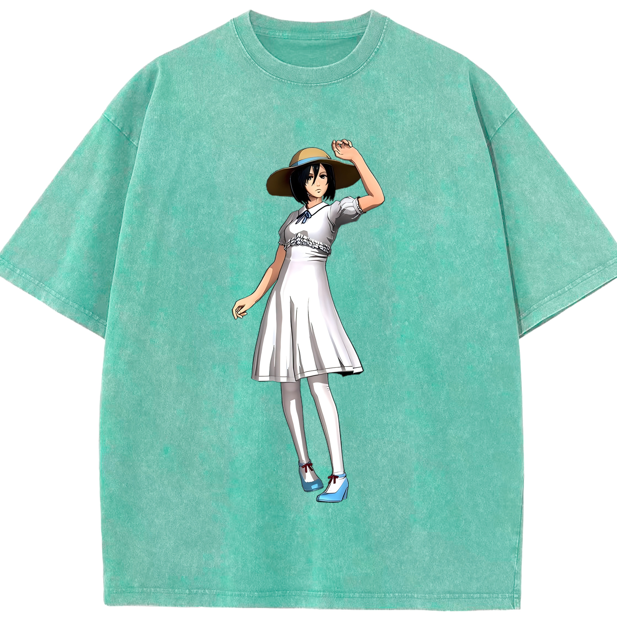（画像用） 進撃の巨人 ミカサ·アッカーマン Attack on Titan Mikasa Ackerman 綿100% ヴィンテージ風 半袖Tシャツ（フロントプリント）